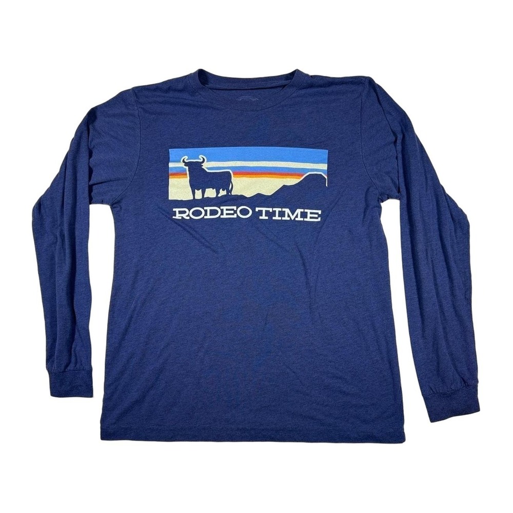 Dale Brisby Rodeo Time Sunset Long Sleeve T Shirt Mens Large Blue Western Cowboy